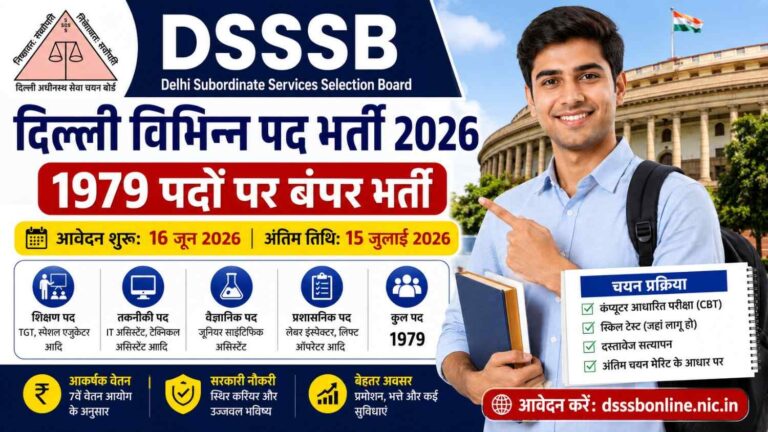 DSSSB दिल्ली विभिन्न पद भर्ती 2026: 1979 पदों पर बंपर भर्ती, आवेदन शुरू, जानें योग्यता, आयु सीमा और पूरी प्रक्रिया