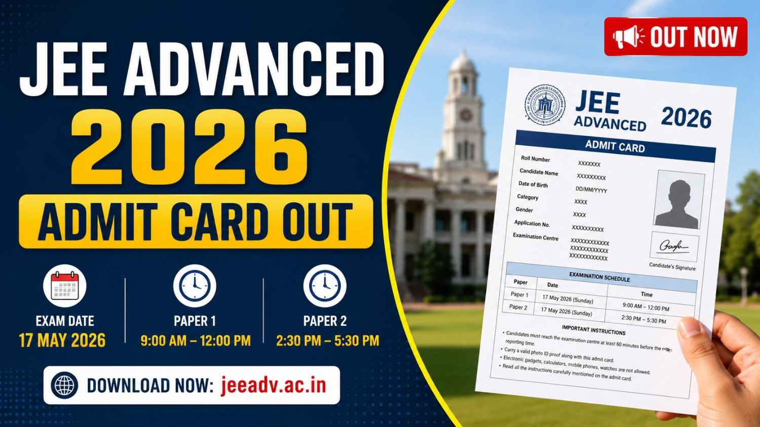 JEE Advanced Admit Card 2026 Out Direct Download Link, Exam Date, Timing, Important Instructions और Latest Updates